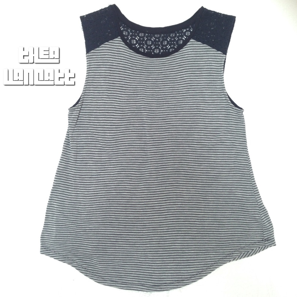 Black Lace And Sassy Stripes Sleeveless Flowy Top! - Picture 2 of 5